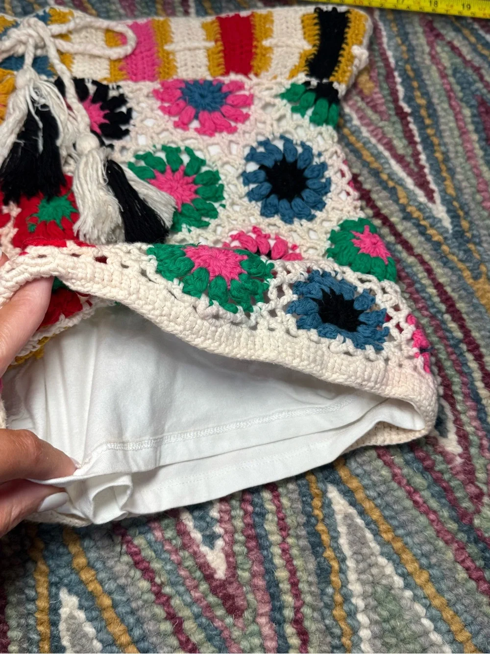 FARM Rio Crochet High-Waist Shorts with Multi-Color Floral Motifs, Large, NWOT - Picture 6 of 11